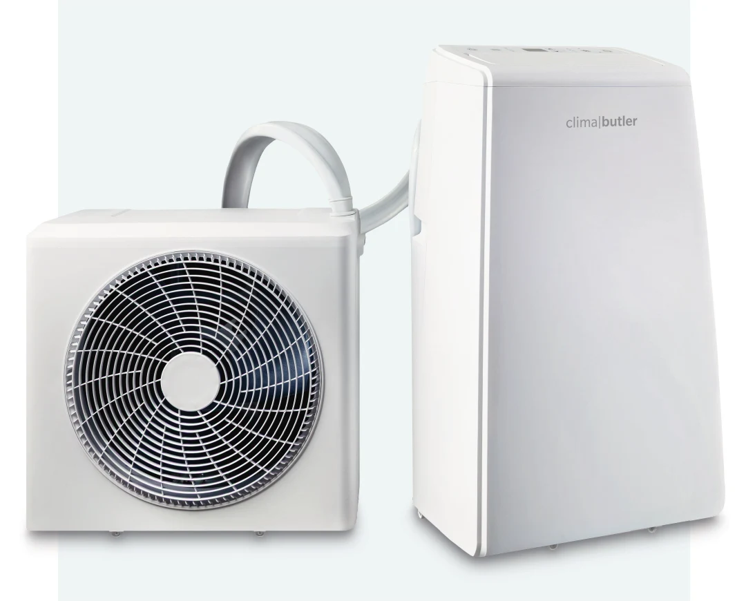 Clima Butler Split 2 mit mobilem Innengerät, separatem Aussengerät und Verbindungsleitung